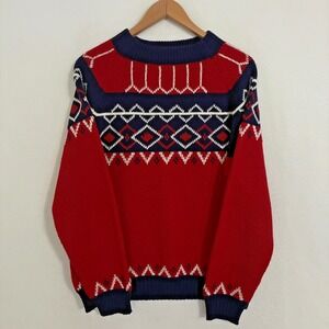Vtg 70s JC Pennys Sweater Men L Crewneck Fair Isle Geometric Gorpcore Ski Winter